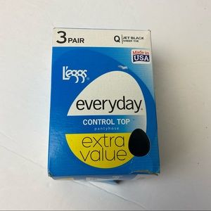 Leggs Sheer Black Control Top Pantyhose Large 3